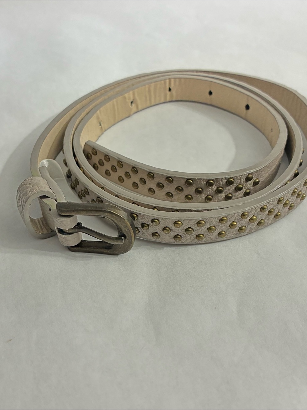 Charlotte Russe Light Beige Studded Skinny Leather Belt